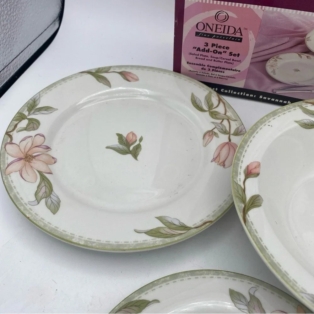 3pc add on set Oneida Porcelain Savannah salad plate soup bowl bread plate